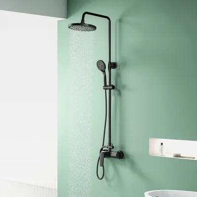 Produktbild von Duscharmatur Komplettset,Duschsystem mit Regendusche, 3 Strahlarten Duschkopf, Duscharmatur Schwarz,Regendusche mit armatur
