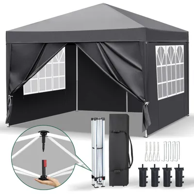 Image de ALIGHTUP Pavillon pliable 3x3 m Pavillon de jardin avec 4 parties latérales, pavillon avec 4 sacs de sable Pavillon Pop Up Tente de réception, Gris