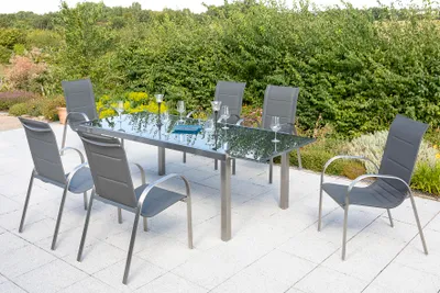 Produktbild von Merxx Gartenmöbelset "Lucca" 7tlg. - Edelstahlgestell mit Textilbespannung grau - 50370-309