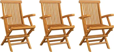Produktbild von Gartenstühle mit Beigen Kissen 3 Stk. Massivholz Teak