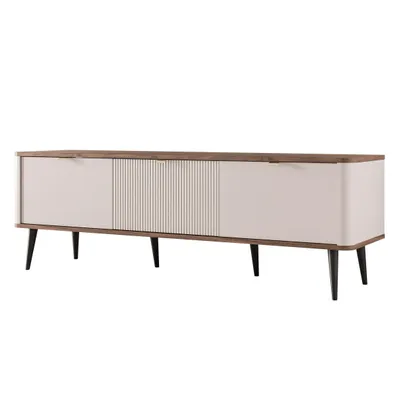 Produktbild von NAVANI TV-Lowboard 160 cm mit geriffelter Front Soft-Close-System Fernsehschrank Wohnzimmer TV-Schrank Medienmöbel modern & elegant Kaschmir + Nussbaum