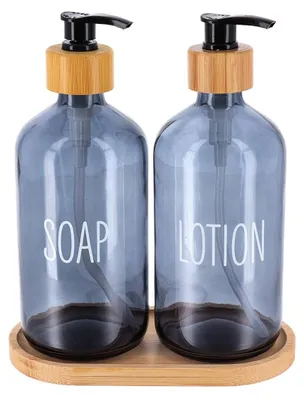 Produktbild von 3-teiliges zubehör-set, bestehend aus 2 glasspendern (500 ml) und 1 bambus-tablett – blau - Tendance