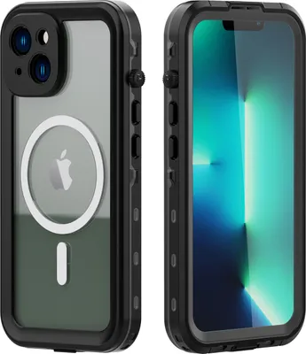 Image de Etui étanche pour iPhone 14 Plus, compatible MagSafe, étanche à la poussière et à la neige, étui de protection complet IP68 avec protecteur d'écran intégré noir