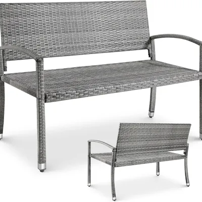 Image de Banc de jardin Polyhouten pour deux personnes, avec dossier ergonomique et structure métallique