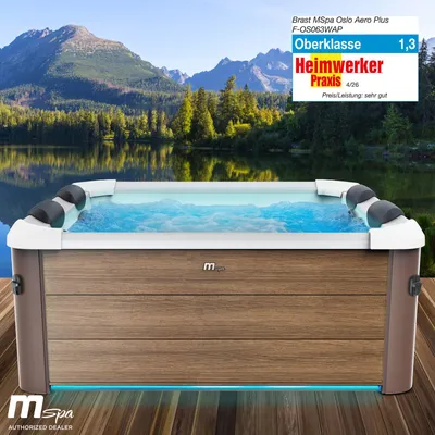 Produktbild von BRAST Whirlpool MSpa Amber Aero Plus mit Fester Außenwand | 180x180x65cm für 6 Personen | 140 Massagedüsen | LED-Beleuchtung in 20 Farben | Ganzjähriger Einsatz Winterfest | In & Outdoor Pool