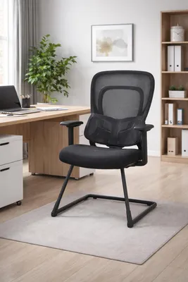 Immagine prodotto di Sedia da ufficio ergonomica con schienale in rete e base a slitta, nera