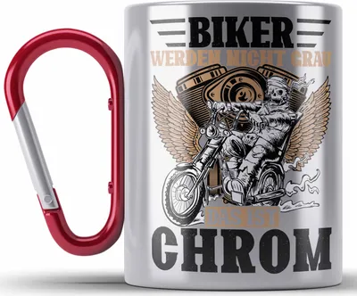 Produktbild von Trendation - Biker Werden Nicht Grau Das Ist Chrom Edelstahl Tasse Karabiner Geschenk Motorradfahrer Biker Geschenkidee (Rot)