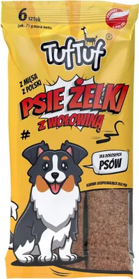 Obrázek produktu pro Psí pamlsky – psí pochoutky – 6x proužky s medvídky s příchutí hovězího masa – 70 g psích pamlsků TufTuf