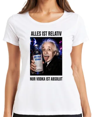 Productafbeelding van Alles is relatief, behalve wodka. Einstein Party. Fysica. Nerd. Dames T-shirt, wit, maat L