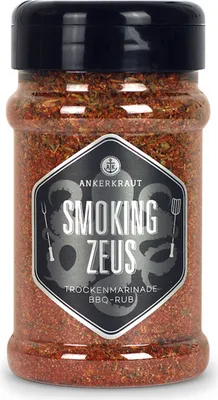 Produktbild von Ankerkraut Smoking Zeus, Pulverförmige Gewürze, Allspice, Schwarzer Pfeffer, Chili, Koriandersamen, Kreuzkümmel, Knoblauch, Majoran, Zwiebel,..., 200 g, 1 Stück(e), Kunststoff-Glas
