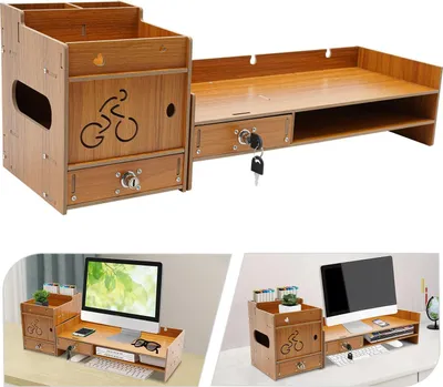 Produktbild von Monitorerhöhung - Monitorständer für Schreibtisch - Für Büroschreibtische - Ergonomische Höhe - Montage erforderlich - Kirschholz