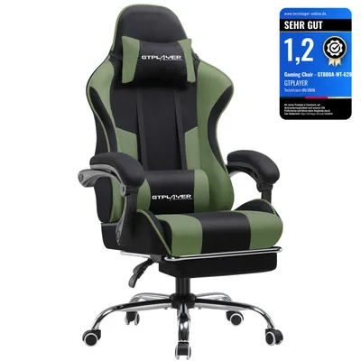 Produktbild von GTPLAYER Bürostuhl Gaming Stuhl Stoff Gaming Sessel Ergonomischer Gamer Stuhl mit Fußstütze, Kopfstütze Lendenkissen, Gepolstert Gaming Chair, grün