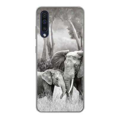 Produktbild von MuchoWow® Handyhülle Schutzhülle Hülle für Samsung Galaxy A30s Elefant - Tiere - Natur - Schwarz und weiß Silikon Softcase Handy Hülle - Karteninhaber