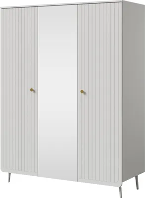 Produktbild von Drehtürenschrank mit Spiegel Chloe 3D 150 Weiß (schwarzer oder goldener Griff)