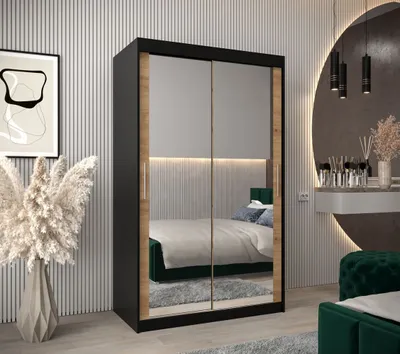 Produktbild von Schwebetürenschrank mit einer Breite von 120 cm TIMEA 3 – Schwarz / Eiche Artisan