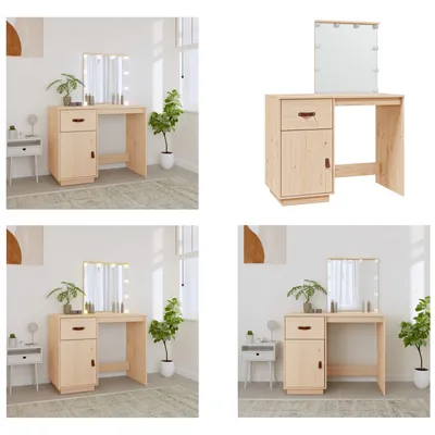 Produktbild von vidaXL Schminktisch mit LED 95x50x133,5 cm Massivholz Kiefer - Schminktisch - Schminktische - Frisiertisch - Frisierkommode