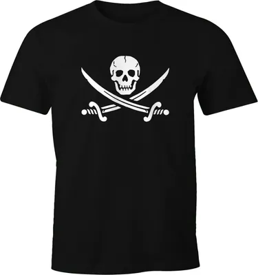Produktbild von Herren T-Shirt Totenkopf Pirat Piratenflagge Motiv Black Jack Fun Shirt Moonworks® schwarz XL