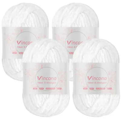 Obrázok produktu pre Chenilleová priadza na háčkovanie a pletenie, 4 x 100 g, biela, 100% polyester, hrúbka ihly 5-6