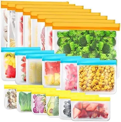Produktbild von 20er Pack Wiederverwendbare Silikon Gefrierbeutel BPA-Freie Lebensmittel Mehrweg Aufbewahrungsbeutel zum Einfrieren Spš¹lmaschinenfest