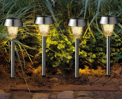 Produktbild von Solar Gartenleuchte 4 Stück Edelstahl LED Solarlampe Beleuchtung Warmweiß 24cm