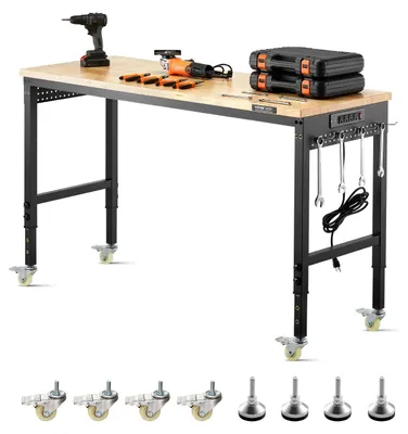 Produktbild von VEVOR Höhenverstellbarer Arbeitstisch 121,9 cm L x 50,8 cm B Arbeitstisch mit Steckdose, 60 x 22 in