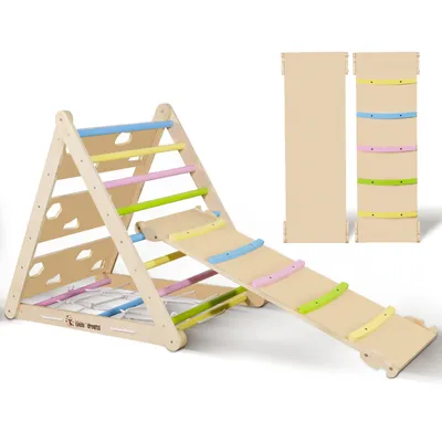 Produktbild von CCLIFE Kletterdreieck mit Rutsche ab 1 jahr 5 in1 Montessori Klettergerüst Indoor Pikler Dreieck Kinder Klettern , Holz 150kg,Farbe: Pastellfarbe