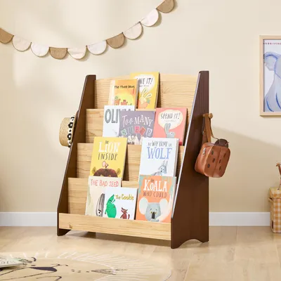 Produktbild von SoBuy Kinderregal mit Haken Aufbewahrungsmöbel Naturholz Skandinavisch KMB32-N