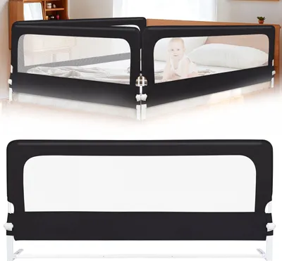 Produktbild von 200cm Baby Bettgitter Klappbar,Kinderbettgitter Bettschutzgitter Rausfallschutz Fallschutz Bett Höhenverstellbar für Baby Schwarz