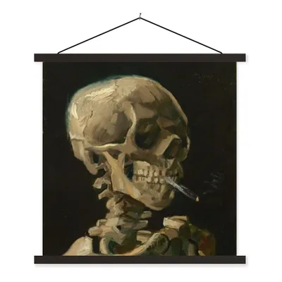 Produktbild von MuchoWow® Textilposter Skelettkopf mit brennender Zigarette - Vincent van Gogh 120x120 cm mit schwarzem Rahmen - Aufhängungsset