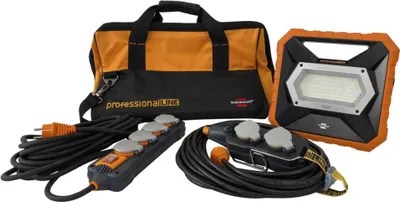 Produktbild von professionalLINE Industriemontage-Set, Tasche, Mobiler Akku LED Strahler X 4000 MA, Powerblock mit Verlängerungskabel, Steckdosenblock mit Schalter