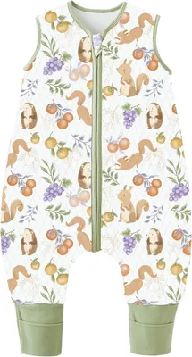 Imagen del producto de Saco de dormir para bebé con pies, 1,5 Tog, 100 cm, para bebés de 110-120 cm, de algodón, con motivo de ardilla