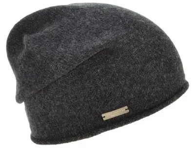 Seeberger Strickmütze-Beanie aus 100% Kaschmir mit Rollrand in grau