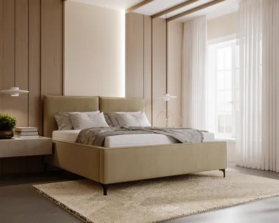 Produktbild von Doppelbett LINZ 140x200 cm, schönes Polsterbett auf hohen Beinen mit Bettkasten - Magic Velvet 2274 (Beige)