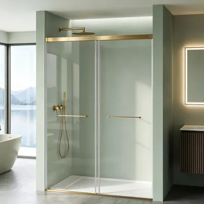 Produktbild von Mai & Mai Duschtür Nischentür dusche mit Doppelschiebetür 140x195cm Gold