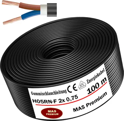Zdjęcie produktu dla 100m wąż gumowy kabel budowlany H05RN-F 2x0,75 Elastyczny do urządzeń