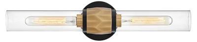 Produktbild von Elstead Ellison Wandleuchte E27 2-fach Schwarz mit Heritage-Messing Glas klar IP44