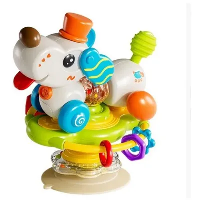 Produktbild von Kinderstuhl Spielzeug mit Saugnapf – Saugnapf Spielzeug Baby – Sensorisches Montessori Spielzeug – Motorikspielzeug – Weißer Hund – Ab 1 Jahr