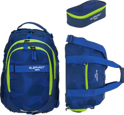 Produktbild von Schulrucksack Jungen 3 Teile Set Elephant Hero Signature Rucksack Schulmappe Mädchen Schulrucksackset Schultasche 12770 rsm Cyber Camo Neon