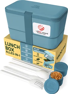 Produktbild von Umami Brotdose Bento-Lunchbox, verschachtelbar, mit Fächern, Besteck und 2 Saucentöpfe