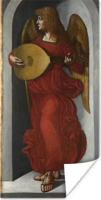 Produktbild von MuchoWow® Poster Ein Engel in Rot mit einer Laute - Leonardo da Vinci 60x120 cm - Wandschmuck