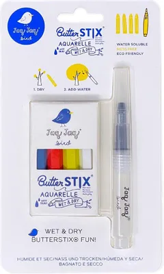 Produktbild von JAQ_JAQ_BIRD 4 Kreide Butterstix mit Wasserstift aquarell