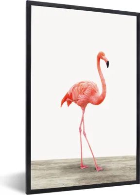 Produktbild von MuchoWow® Gerahmtes Poster Flamingo - Rosa - Vogel - Mädchen - Jungen - Kind 60x90 cm - Poster mit Schwarzem Bilderrahmen Wandposter Rahmen Foto Bilder - Kunst