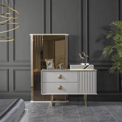 Produktbild von Modern Kommode mit Spiegel Luxus Moder design Schlafzimmer Holz Set 2tlg.