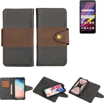 Produktbild von K-S-Trade Handyhülle Schutzhülle Hülle Bookstyle Wallet-Case kompatibel mit LG Electronics Neon Plus Bumper Rundumschutz schwarz-braun 1x