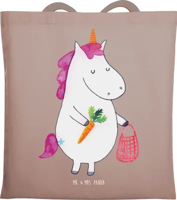 Produktbild von Mr. & Mrs. Panda Schultasche Einhorn Gemüse - Braun Pastell - Geschenk, Einhörner, Tasche, Unicorn, Jutebeutel, Biomarkt, Tote Bag, Wochenmarkt, Baumwolltasche, Beutel
