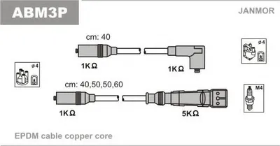 Produktbild von JANMOR ABM3P Zündkabelsatz Zündleitungssatz für AUDI 80 Limousine (8C2, B4) 80 (89, 89Q, 8A, B3) 80 Avant (8C5, B4) COUPE (89, 8B) 80 (81, 85, B2)