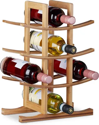 Imagen del producto de Estante para botellas de vino, capacidad para 12 botellas. Soporte para botellas de vino, con 12 espacios, 4 niveles, diseño horizontal, independiente. Dimensiones: 42,5 x 30 x 16 cm. Color: natural