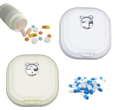 Image de Boîte à comprimés avec 7 compartiments, 2 pièces, blanche, couleur crème, pour les déplacements