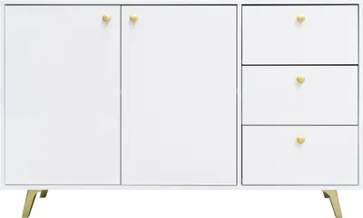 Produktbild von Kommode Siena mit 3 Schubladen und 2 Türen, Sideboard in Farbe: Weiss, Schrank in Größe: 140 x 86 x 41 cm
