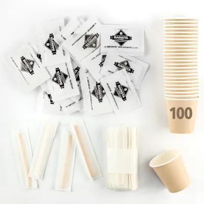 Kaffeeset: 100 Zucker, 100 Becher, 100 Rührstäbchen